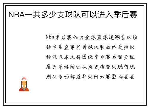 NBA一共多少支球队可以进入季后赛